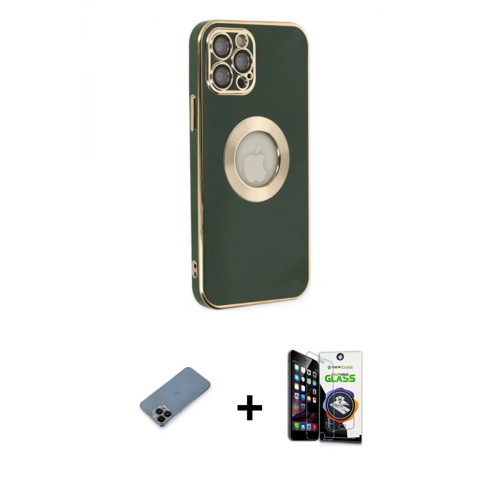 iPhone 12 Pro Max Kılıf İz Form Serisi - Şeffaf Temperli Cam Ekran Koruyucu + Shine Kamera Lens Koruma Cam - SH
