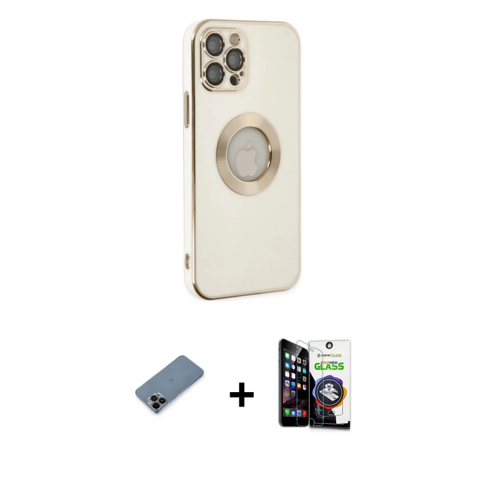 iPhone 12 Pro Max Kılıf İz Form Serisi - Şeffaf Temperli Cam Ekran Koruyucu + Shine Kamera Lens Koruma Cam - SH