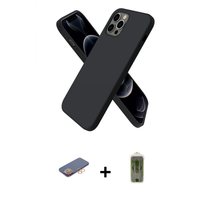 iPhone 12 Pro Max Kılıf Kozmos Yansıma Özel Seri - Siyah Joko Magic 5D Hayalet Cam + Renkli Kamera Lens Koruma Cam - TU