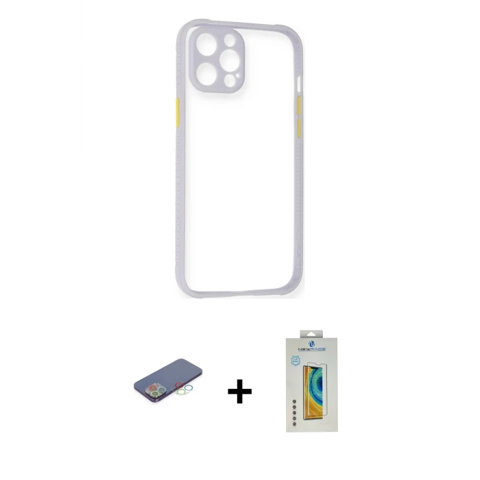 iPhone 12 Pro Max Kılıf Nova Asil Özel Seri - Siyah Polymer Nano Ekran Koruyucu + Renkli Kamera Lens Koruma Cam - MI