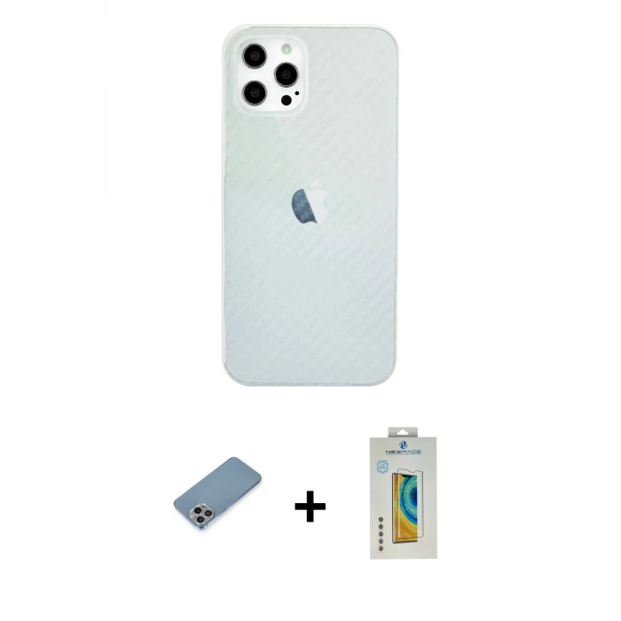 iPhone 12 Pro Max Kılıf Nova Çizgi - Siyah Polymer Nano Ekran Koruyucu + Shine Kamera Lens Koruma Cam - GI