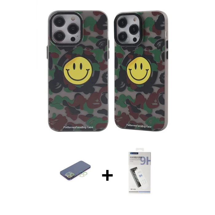 iPhone 12 Pro Max Kılıf Nova Doku Koleksiyonu - Şeffaf Uv Polymer Nano Ekran Koruyucu + Renkli Kamera Lens Koruma Cam - YL