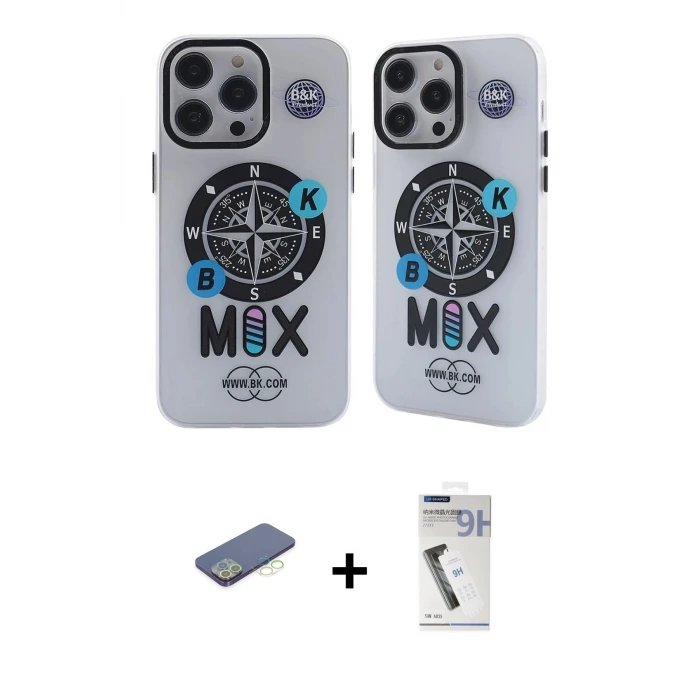 iPhone 12 Pro Max Kılıf Nova Doku Koleksiyonu - Şeffaf Uv Polymer Nano Ekran Koruyucu + Renkli Kamera Lens Koruma Cam - YL