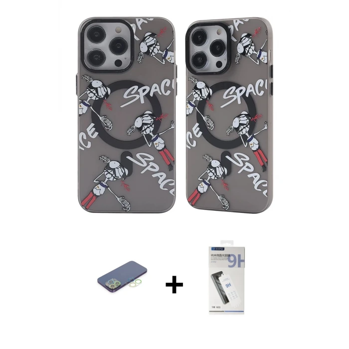 iPhone 12 Pro Max Kılıf Nova Doku Koleksiyonu - Şeffaf Uv Polymer Nano Ekran Koruyucu + Renkli Kamera Lens Koruma Cam - YL