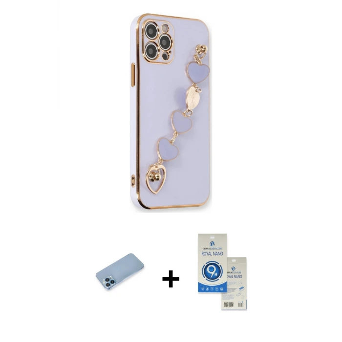 iPhone 12 Pro Max Kılıf Nova Işık Prime - Şeffaf Royal Nano Ekran Koruyucu + Shine Kamera Lens Koruma Cam - MI
