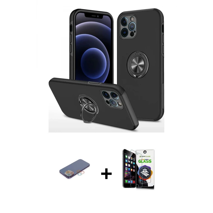 iPhone 12 Pro Max Kılıf Odak Form Prime - Şeffaf Temperli Cam Ekran Koruyucu + Renkli Kamera Lens Koruma Cam - PE