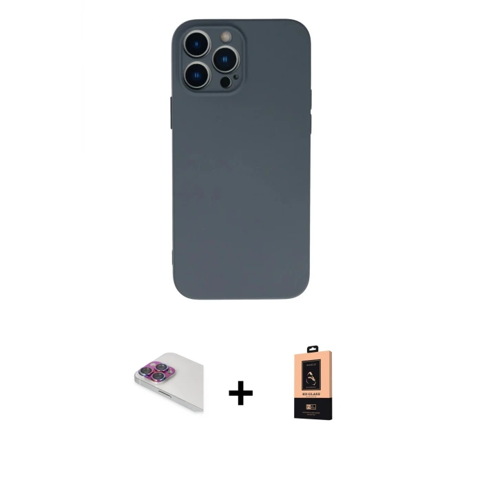 iPhone 13 Pro Max Kılıf Ahenk Serisi - Şeffaf Maxco Cam Ekran Koruyucu + Pers Alüminyum Kamera Lens - GI