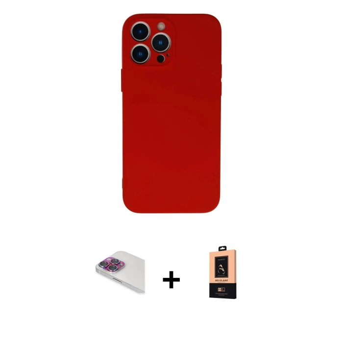 iPhone 13 Pro Max Kılıf Ahenk Serisi - Şeffaf Maxco Cam Ekran Koruyucu + Pers Alüminyum Kamera Lens - GI