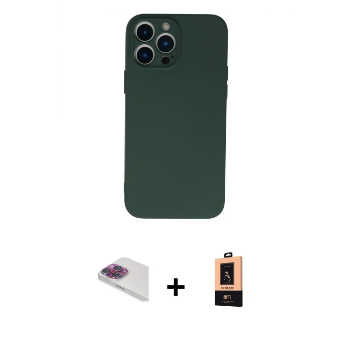 iPhone 13 Pro Max Kılıf Ahenk Serisi - Şeffaf Maxco Cam Ekran Koruyucu + Pers Alüminyum Kamera Lens - GI