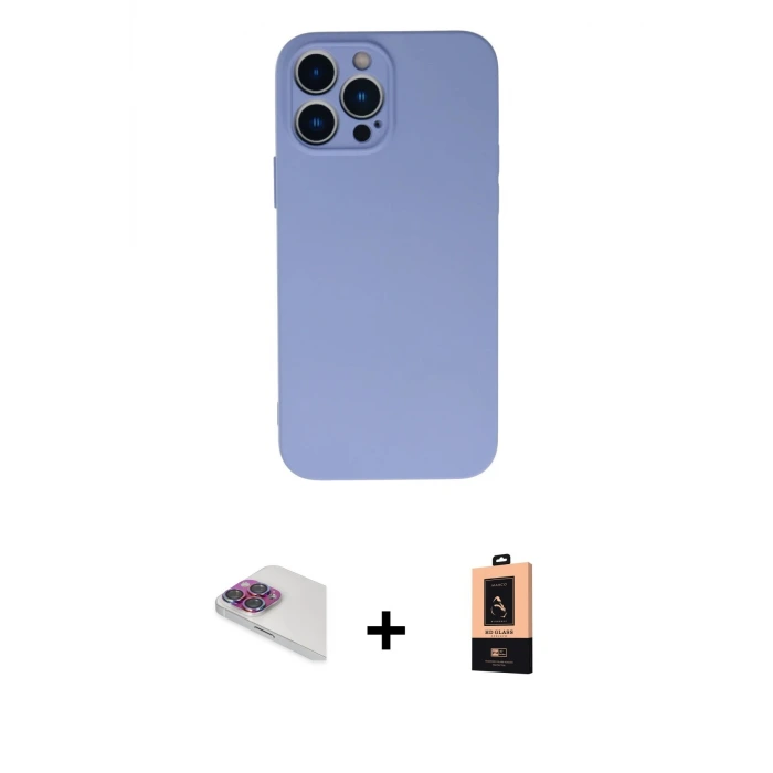 iPhone 13 Pro Max Kılıf Ahenk Serisi - Şeffaf Maxco Cam Ekran Koruyucu + Pers Alüminyum Kamera Lens - GI