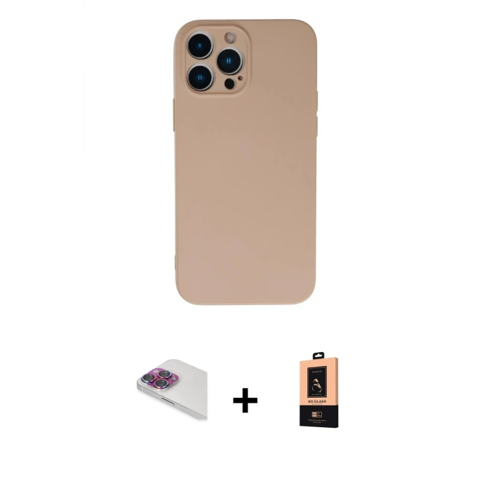iPhone 13 Pro Max Kılıf Ahenk Serisi - Şeffaf Maxco Cam Ekran Koruyucu + Pers Alüminyum Kamera Lens - GI