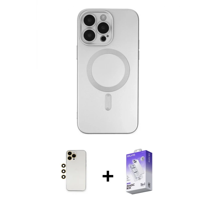iPhone 13 Pro Max Kılıf Akış Minimal Özel Seri - Siyah Bilvis 5in1 3D Magic Cam Ekran Koruyucu + Shine Kamera Lens - GD