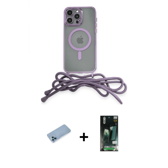 iPhone 13 Pro Max Kılıf Eksen Özel Seri - Şeffaf 360 Full Body Arka Koruyucu + Shine Kamera Lens Koruma Cam - MI