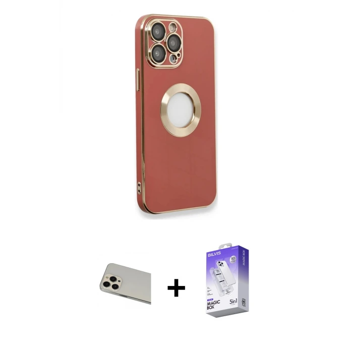 iPhone 13 Pro Max Kılıf İz Form Serisi - Siyah Bilvis 5in1 3D Magic Cam Ekran Koruyucu + Rainbow Kamera Lens Koruma Cam - REGD