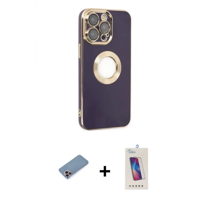 iPhone 13 Pro Max Kılıf İz Form Serisi - Siyah Joko 5D Cam + Shine Kamera Lens Koruma Cam - PE