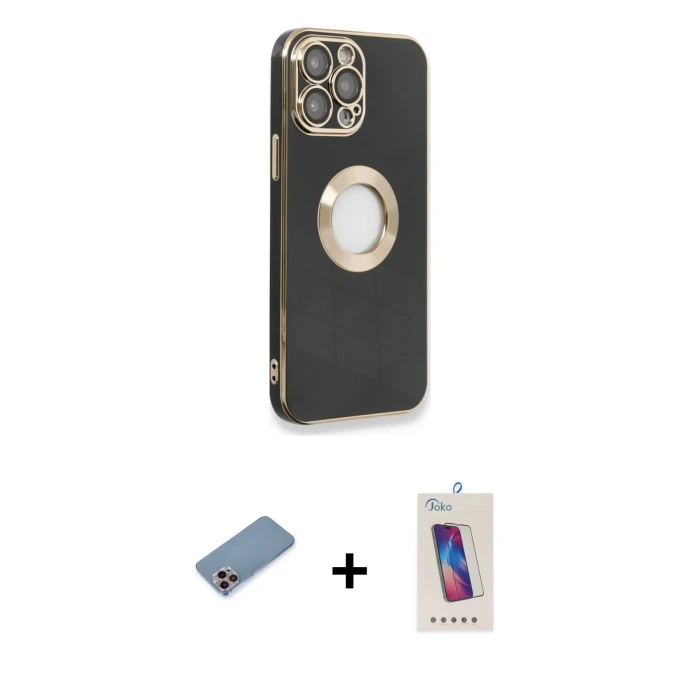 iPhone 13 Pro Max Kılıf İz Form Serisi - Siyah Joko 5D Cam + Shine Kamera Lens Koruma Cam - PE