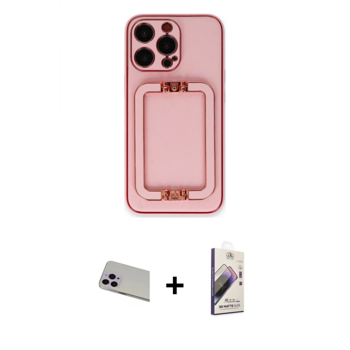 iPhone 13 Pro Max Kılıf Kozmos Minimal Prime - Siyah Bilvis 3D Mat Cam Ekran Koruyucu + Rainbow Kamera Lens Koruma Cam - MR