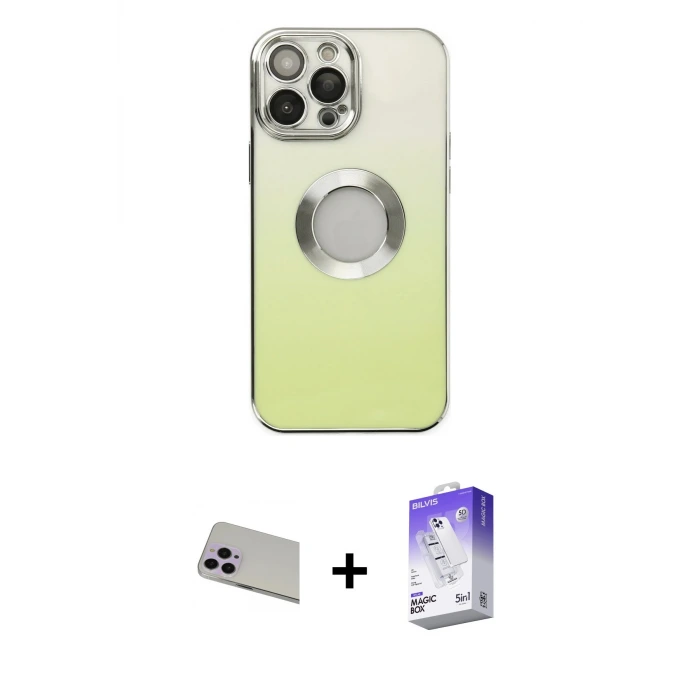 iPhone 13 Pro Max Kılıf Kutup Yansıma Özel Seri - Siyah Bilvis 5in1 3D Magic Cam Ekran Koruyucu + Rainbow Kamera Lens Koruma Cam - MR