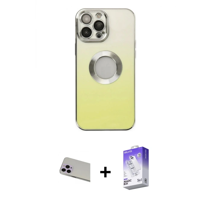 iPhone 13 Pro Max Kılıf Kutup Yansıma Özel Seri - Siyah Bilvis 5in1 3D Magic Cam Ekran Koruyucu + Rainbow Kamera Lens Koruma Cam - MR