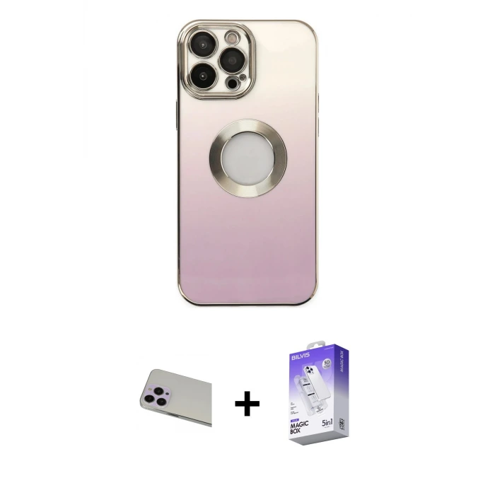 iPhone 13 Pro Max Kılıf Kutup Yansıma Özel Seri - Siyah Bilvis 5in1 3D Magic Cam Ekran Koruyucu + Rainbow Kamera Lens Koruma Cam - MR
