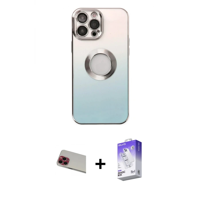 iPhone 13 Pro Max Kılıf Kutup Yansıma Özel Seri - Siyah Bilvis 5in1 3D Magic Cam Ekran Koruyucu + Rainbow Kamera Lens Koruma Cam - KI