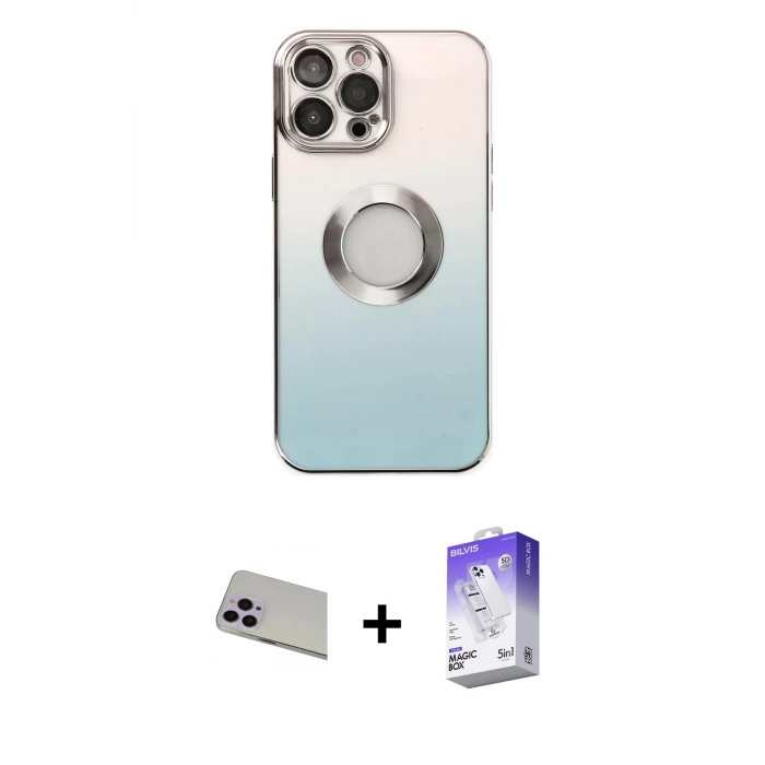 iPhone 13 Pro Max Kılıf Kutup Yansıma Özel Seri - Siyah Bilvis 5in1 3D Magic Cam Ekran Koruyucu + Rainbow Kamera Lens Koruma Cam - MR