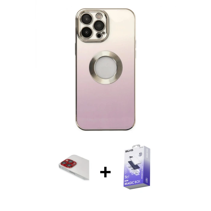 iPhone 13 Pro Max Kılıf Kutup Yansıma Özel Seri - Siyah Bilvis 5in1 5D Magic Hayalet Cam Ekran Koruyucu + Pers Alüminyum Kamera Lens - KI
