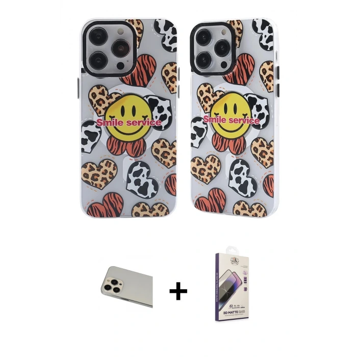 iPhone 13 Pro Max Kılıf Nova Doku Koleksiyonu - Siyah Bilvis 3D Mat Cam Ekran Koruyucu + Rainbow Kamera Lens Koruma Cam - REGD
