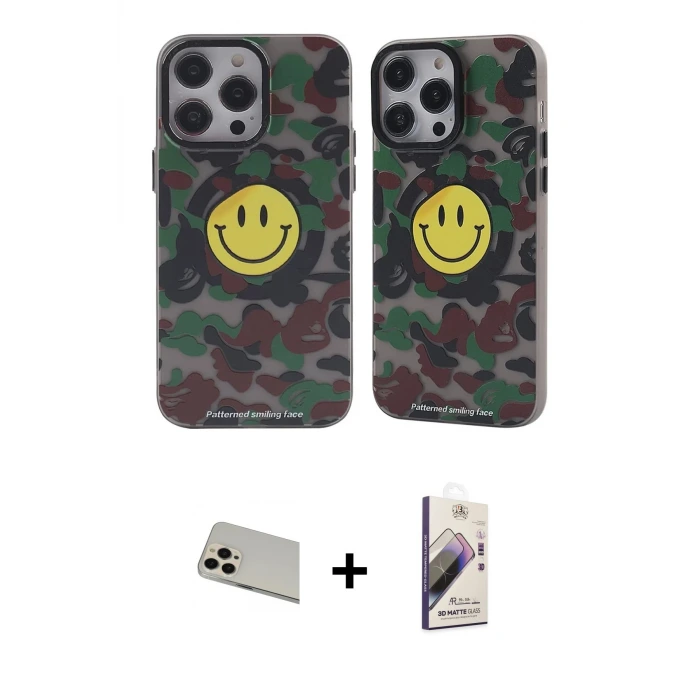 iPhone 13 Pro Max Kılıf Nova Doku Koleksiyonu - Siyah Bilvis 3D Mat Cam Ekran Koruyucu + Rainbow Kamera Lens Koruma Cam - REGD