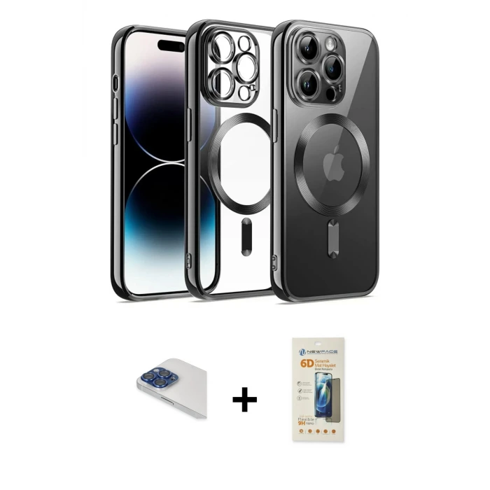 iPhone 13 Pro Max Kılıf Nova Işık Özel Seri - Siyah 6D Mat Seramik Hayalet Nano Ekran Koruyucu + Pers Alüminyum Kamera Lens - LT