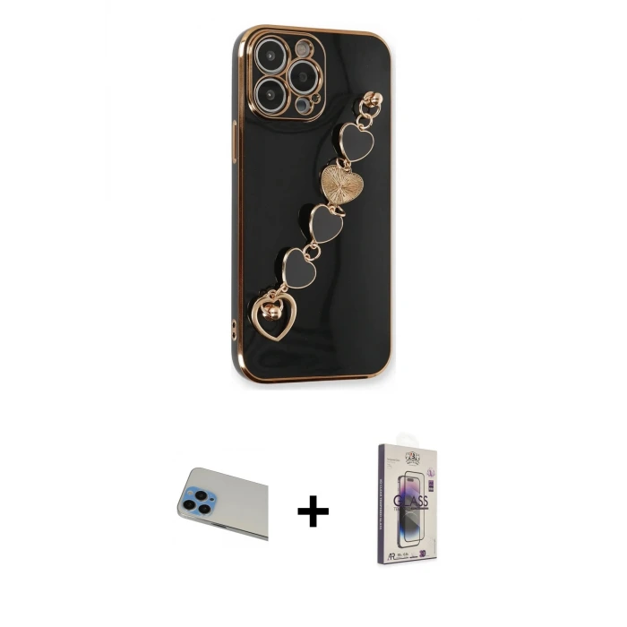 iPhone 13 Pro Max Kılıf Nova Işık Prime - Siyah Bilvis 3D Cam Ekran Koruyucu + Rainbow Kamera Lens Koruma Cam - MI