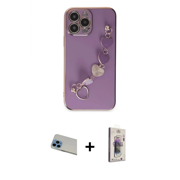 iPhone 13 Pro Max Kılıf Nova Işık Prime - Siyah Bilvis 3D Cam Ekran Koruyucu + Rainbow Kamera Lens Koruma Cam - MI