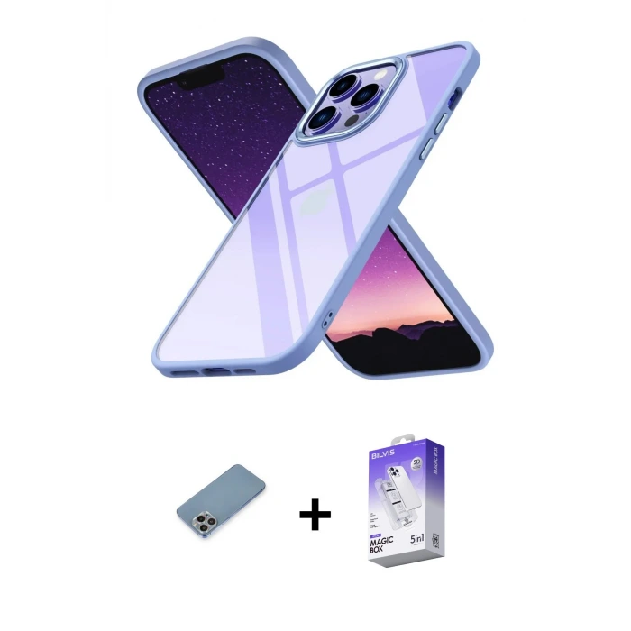 iPhone 13 Pro Max Kılıf Nova Işık Serisi - Siyah Bilvis 5in1 3D Magic Cam Ekran Koruyucu + Shine Kamera Lens Koruma Cam - GI
