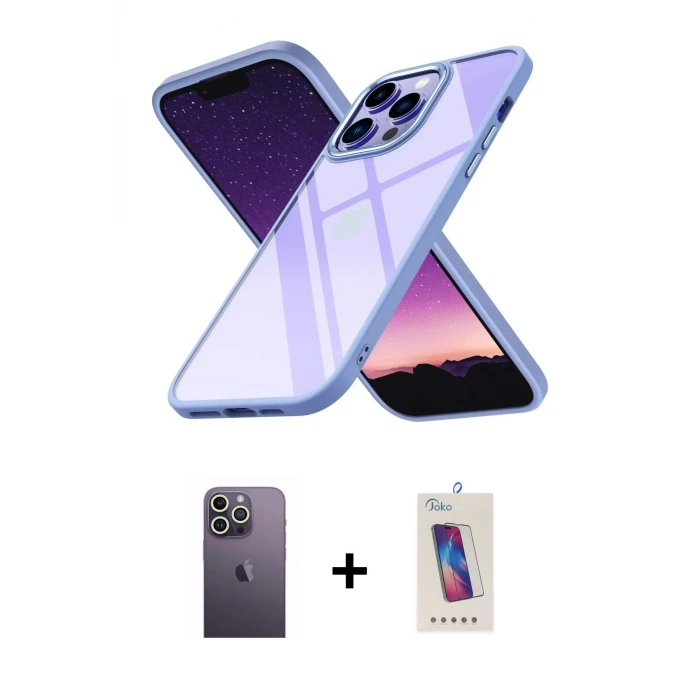 iPhone 13 Pro Max Kılıf Nova Işık Serisi - Siyah Joko 5D Cam + Neon Fosforlu Kamera Lens - BZ