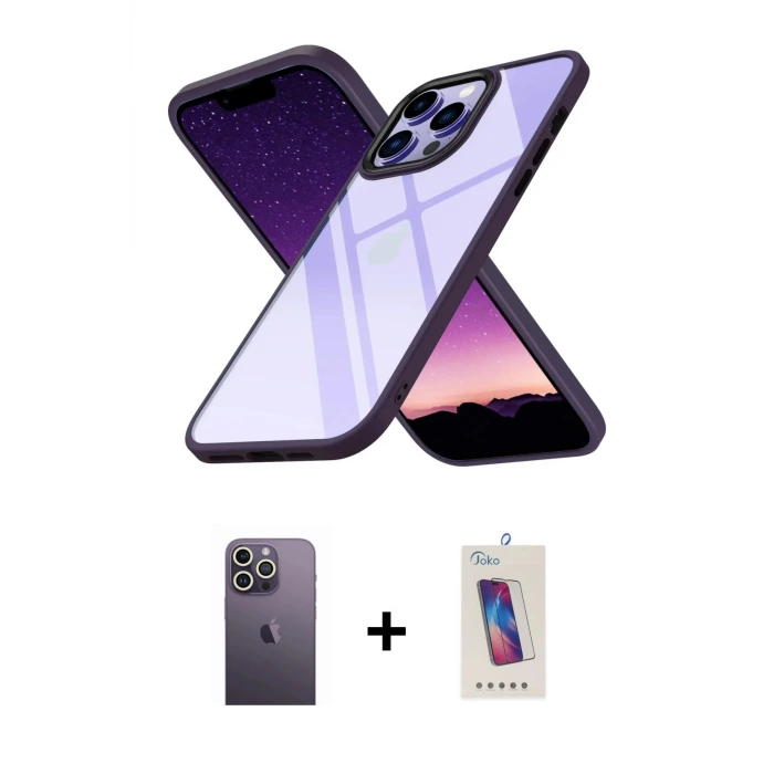 iPhone 13 Pro Max Kılıf Nova Işık Serisi - Siyah Joko 5D Cam + Neon Fosforlu Kamera Lens - BZ