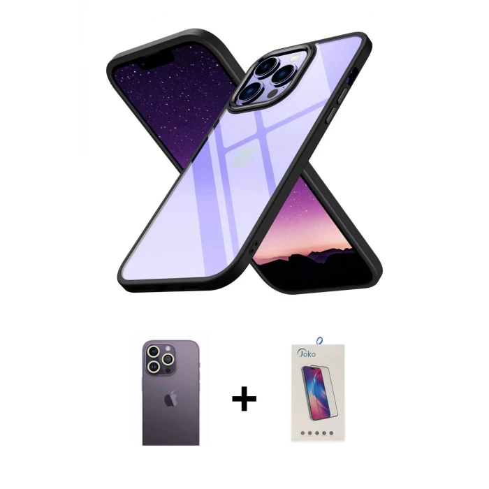 iPhone 13 Pro Max Kılıf Nova Işık Serisi - Siyah Joko 5D Cam + Neon Fosforlu Kamera Lens - BZ