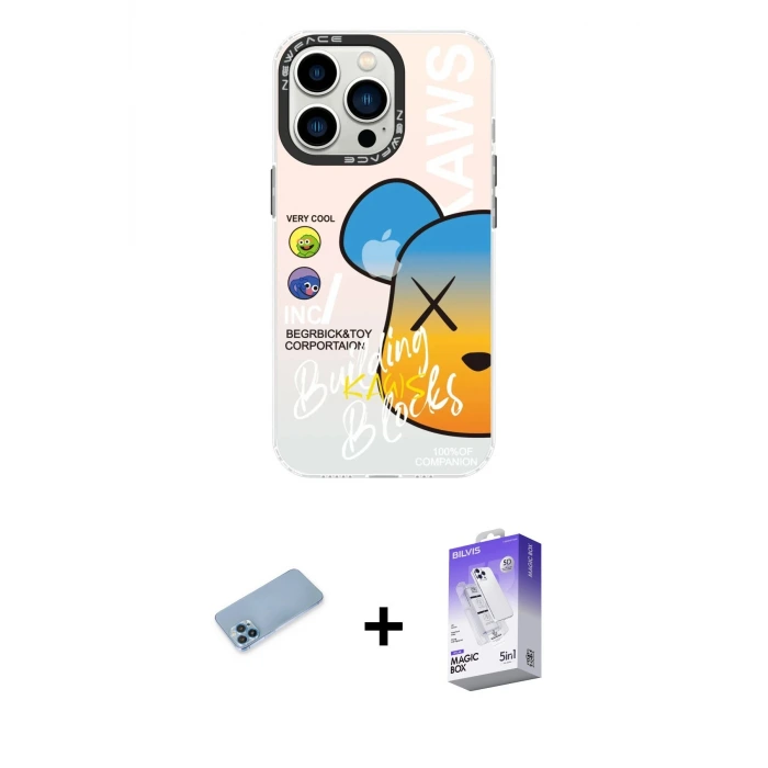 iPhone 13 Pro Max Kılıf Siluet Çizgi Koleksiyonu - Siyah Bilvis 5in1 3D Magic Cam Ekran Koruyucu + Shine Kamera Lens Koruma Cam - MI