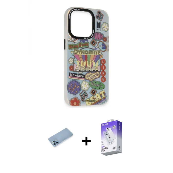 iPhone 13 Pro Max Kılıf Siluet Çizgi Koleksiyonu - Siyah Bilvis 5in1 3D Magic Cam Ekran Koruyucu + Shine Kamera Lens Koruma Cam - MI