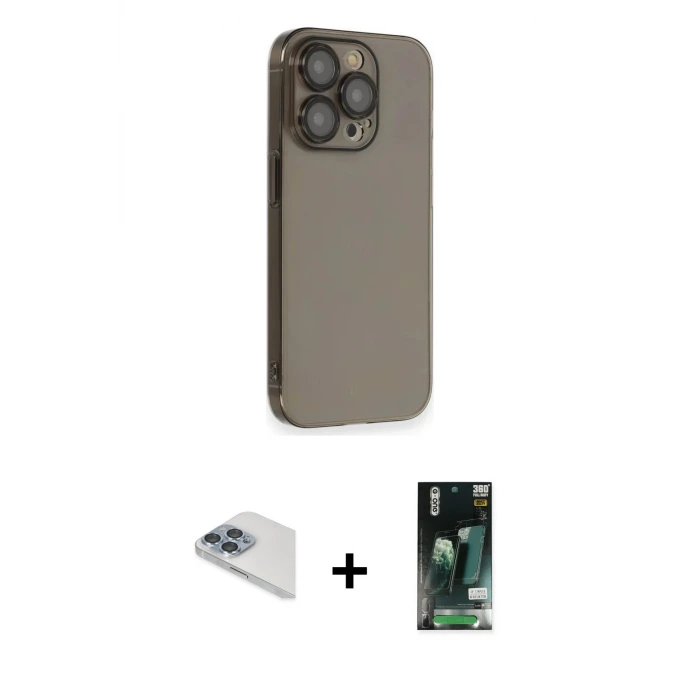 iPhone 13 Pro Max Kılıf Siluet Minimal Özel Seri - Şeffaf 360 Full Body Arka Koruyucu + Pers Alüminyum Kamera Lens - SABE