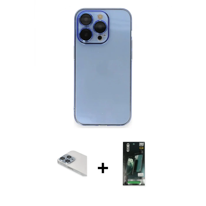 iPhone 13 Pro Max Kılıf Siluet Minimal Özel Seri - Şeffaf 360 Full Body Arka Koruyucu + Pers Alüminyum Kamera Lens - SABE