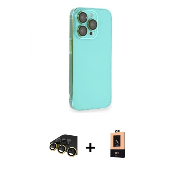 iPhone 13 Pro Max Kılıf Siluet Minimal Özel Seri - Şeffaf Maxco Cam Ekran Koruyucu + Raze Metal Kamera Lens - GD