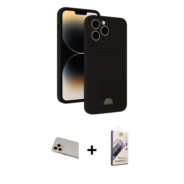 iPhone 13 Pro Max Kılıf Vadi Çizgi Prime - Siyah Bilvis 3D Mat Cam Ekran Koruyucu + Rainbow Kamera Lens Koruma Cam - REGD