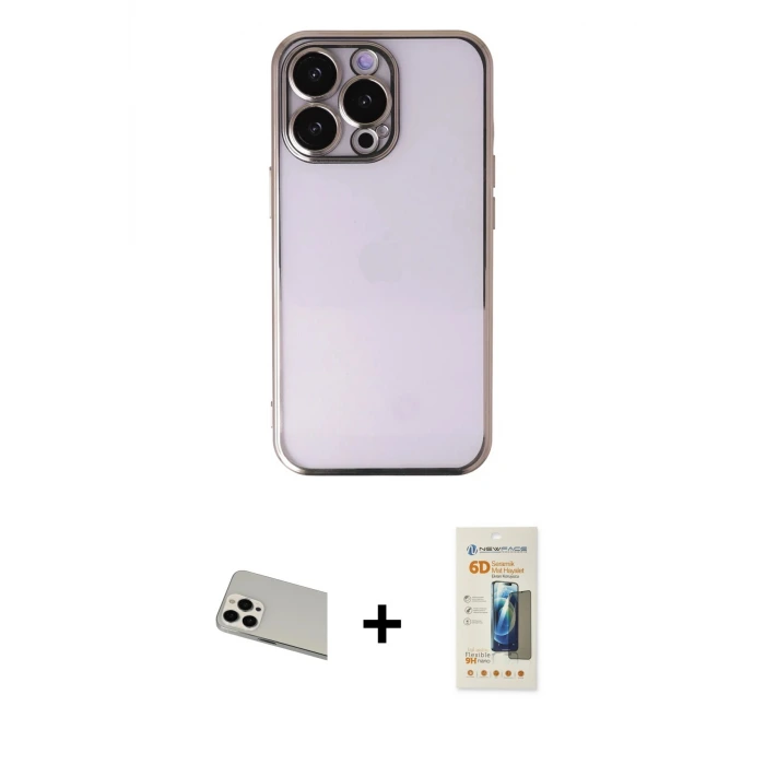 iPhone 13 Pro Max Kılıf Vadi Minimal - Siyah 6D Mat Seramik Hayalet Nano Ekran Koruyucu + Rainbow Kamera Lens Koruma Cam - BZ