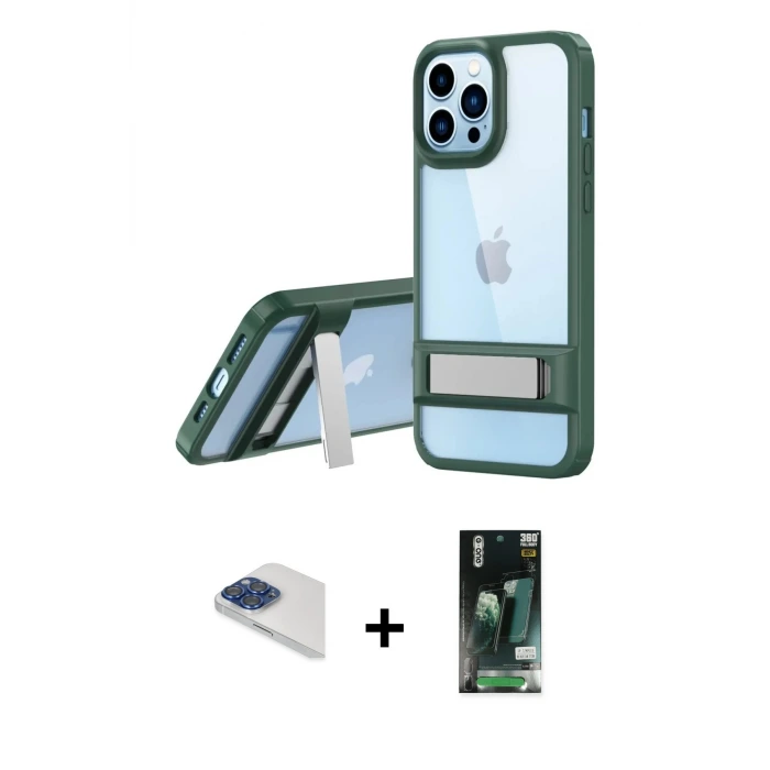 iPhone 13 Pro Max Kılıf Yadigar Yansıma - Şeffaf 360 Full Body Arka Koruyucu + Pers Alüminyum Kamera Lens - LT