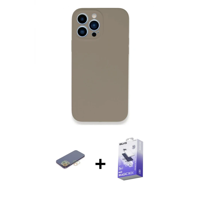 iPhone 13 Pro Max Kılıf Zirve Modern Özel Seri - Siyah Bilvis 5in1 5D Magic Hayalet Cam Ekran Koruyucu + Renkli Kamera Lens Koruma Cam - SI