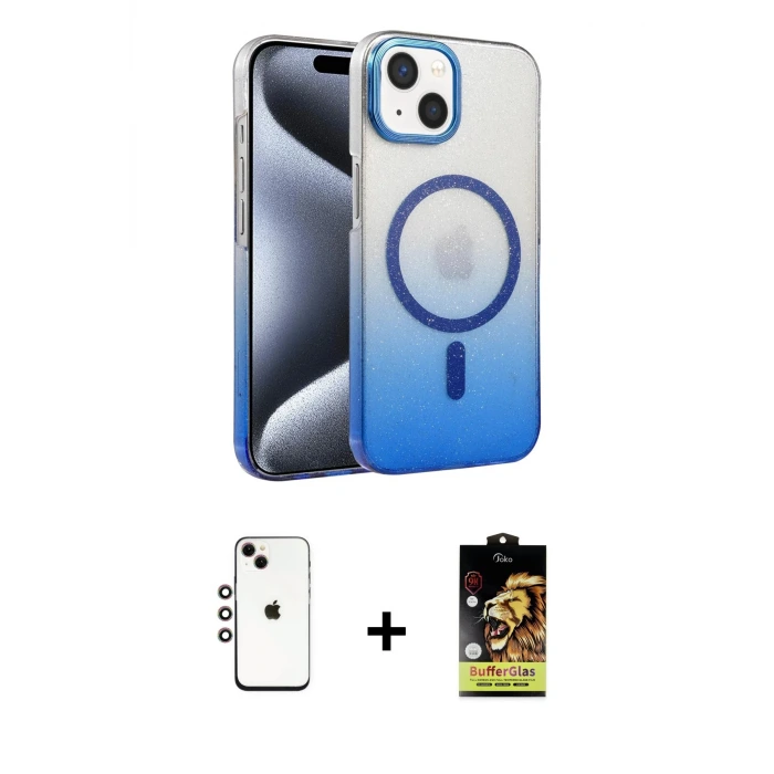 iPhone 14 Kılıf Ahenk Doku Özel Seri - Siyah Buffer Cam Ekran Koruyucu + Shine Kamera Lens - GI