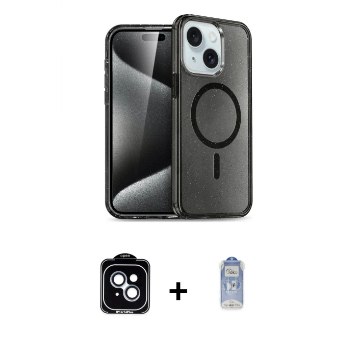 iPhone 14 Kılıf Nova Asil Prime - Siyah Joko Magic 5D Cam + PVD Metal Kamera Lens - MI