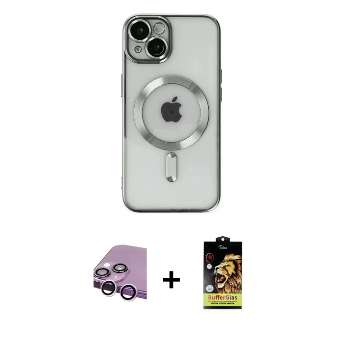 iPhone 14 Kılıf Nova Işık Özel Seri - Siyah Buffer Cam Ekran Koruyucu + Raze Metal Kamera Lens - MR