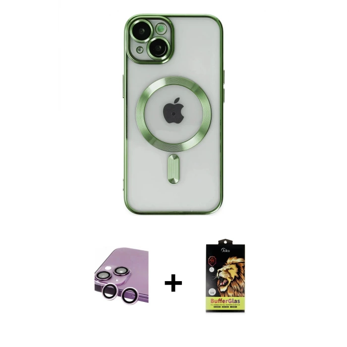 iPhone 14 Kılıf Nova Işık Özel Seri - Siyah Buffer Cam Ekran Koruyucu + Raze Metal Kamera Lens - MR