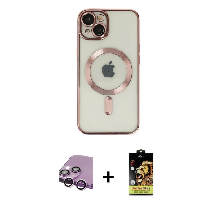 iPhone 14 Kılıf Nova Işık Özel Seri - Siyah Buffer Cam Ekran Koruyucu + Raze Metal Kamera Lens - MR